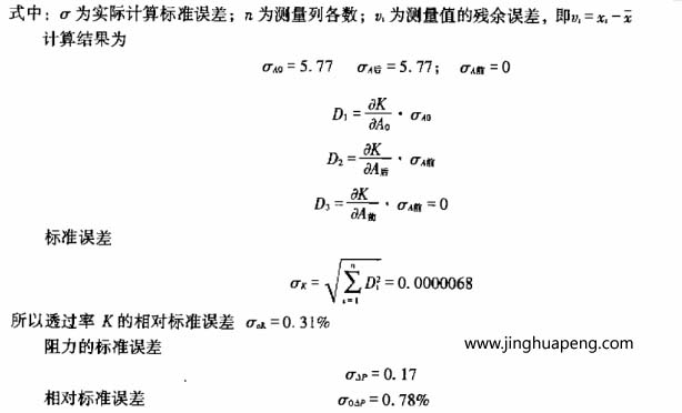 過濾器效率和阻力試驗該過濾器計算結(jié)果及誤差